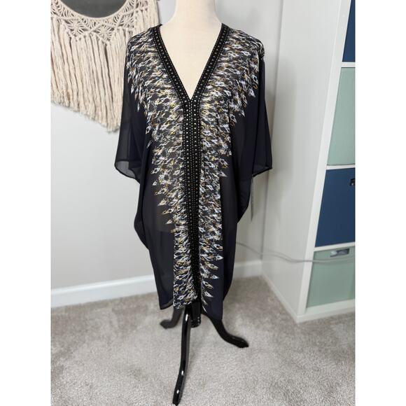 Miraclesuit Women's Black Metallic Bathing Suit Cover-up Caftan Kaftan Med NWT - Picture 2 of 10
